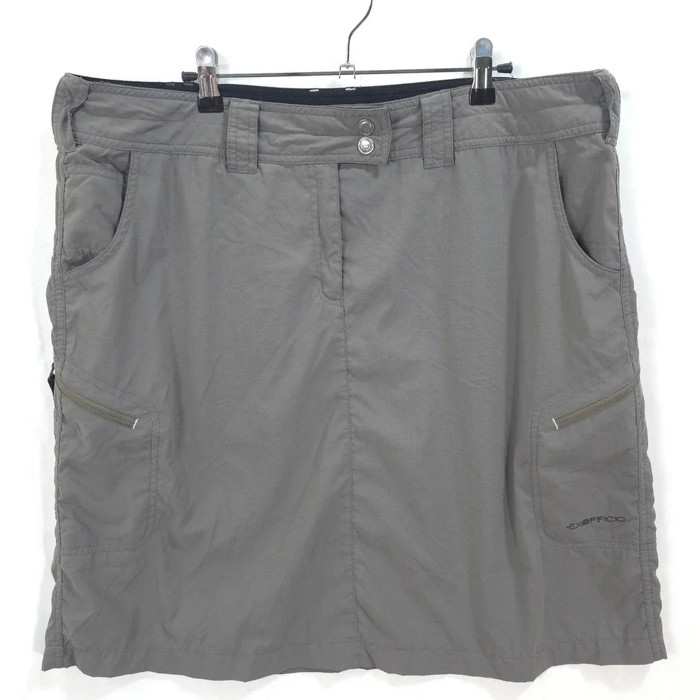 ExOfficio Hiking Skirt Cargo Pockets Grey‎ Women 16 Gorpcore Outdoor Utility